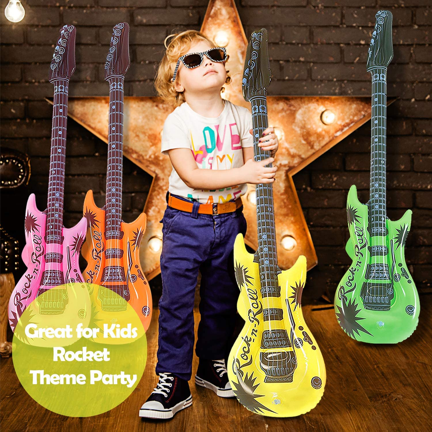 NOVELTY PLACE 12Pcs Inflatable Guitar Toy for Kids - Blow up Guitars Inflatable Rock Star Guitar Toy Assorted Colors, Kids Birthday Party Decoration Gift Musical Concert Themed Party Favor image number 4