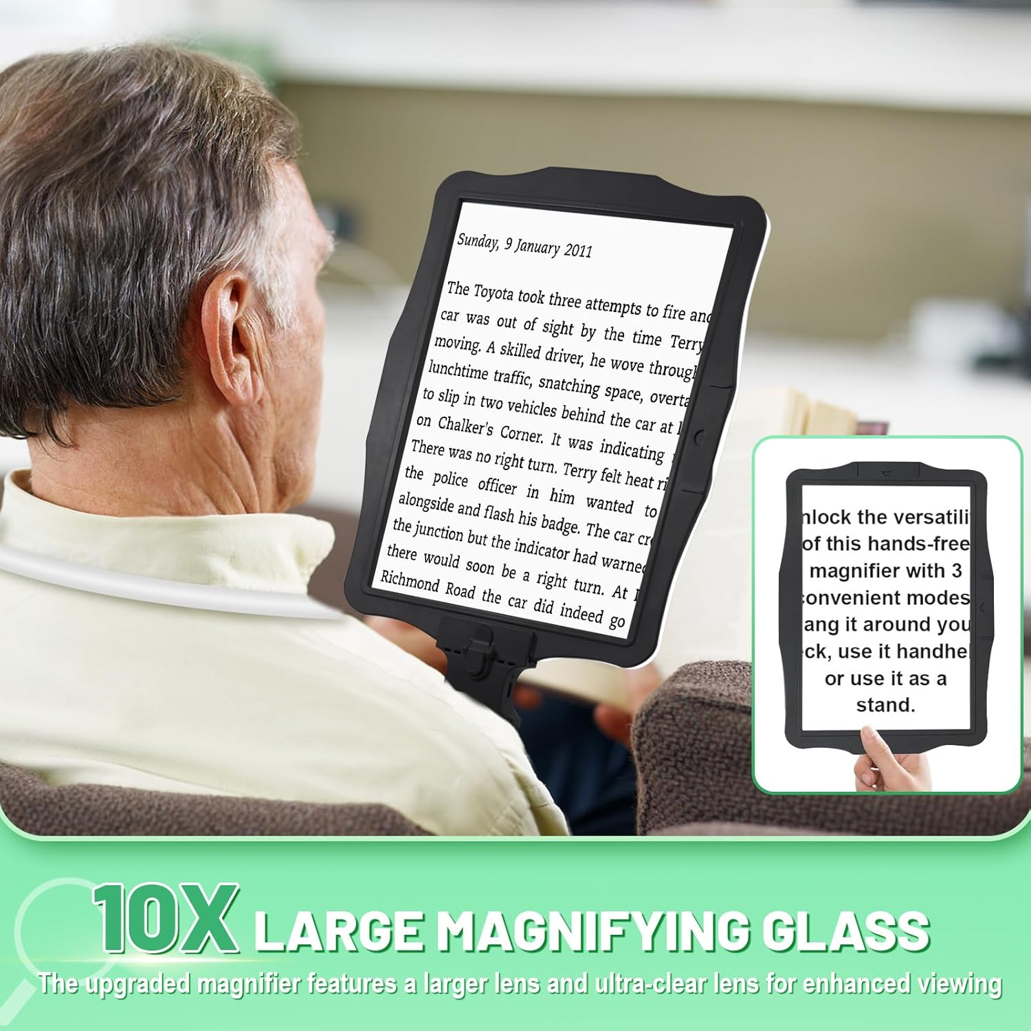 10X Large Magnifying Glass with Light for Reding,Book Page Hands-Free Magnifier with 50 Led Light Neck-Wear Flexible Gooseneck Magnifying Glass for Elderly,Close Worker,Embroidery,Sewing,Crafts image number 3