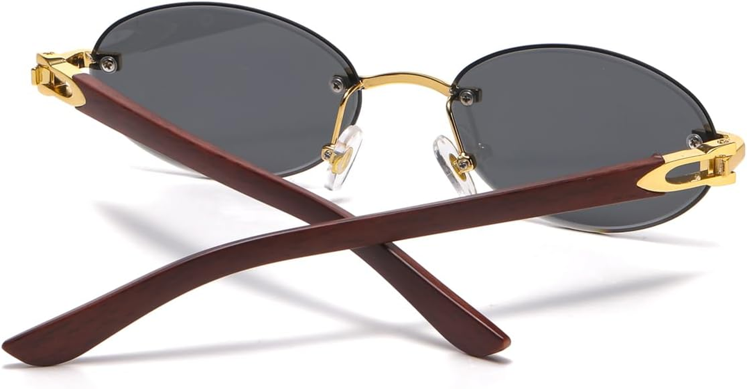 LIGOES Oval Sunglasses for Men Women Rimless Sunglasses Metal Glasses Fashion round Glasses - Gold With Blue image number 3