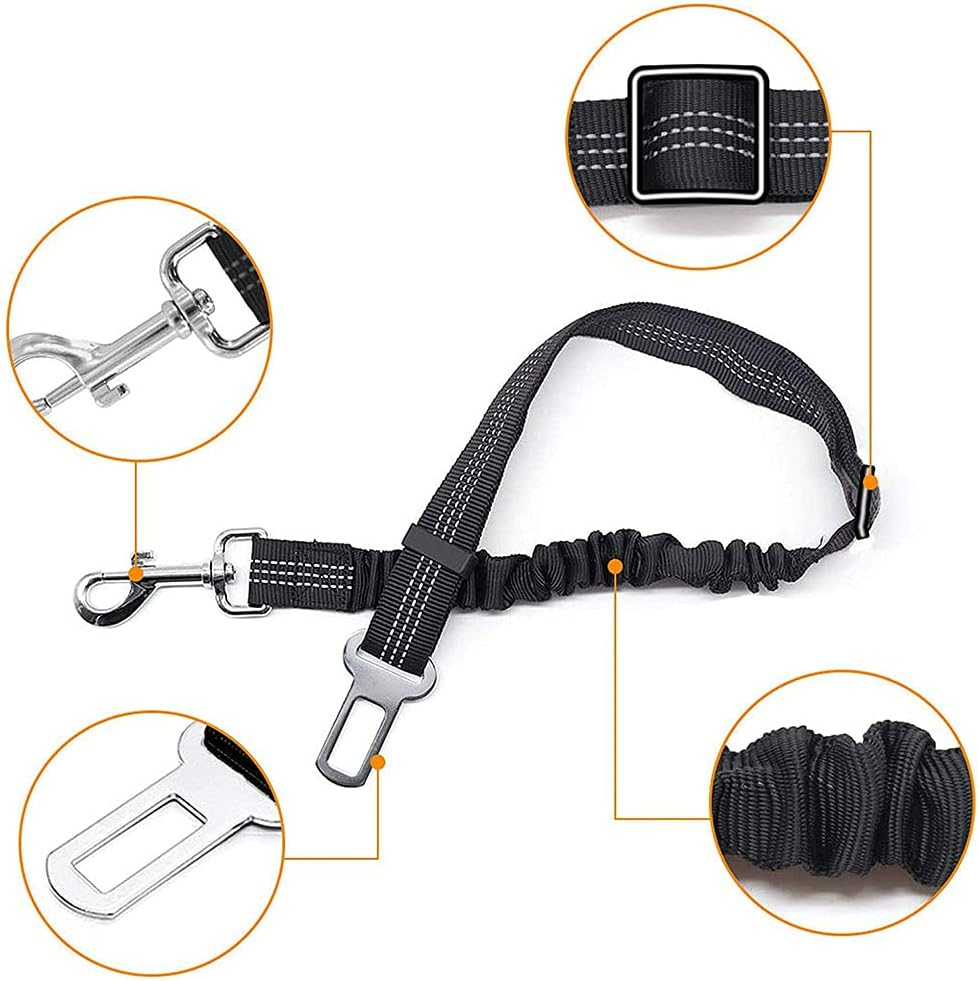 Adjustable Durable Seat Belt, 2 Pieces Pet Car Seat Belt, Adjustable Pet Seat Belt, Harness Dog Car Seat Belt, Adjustable Dog Seat Belt, for Small Medium Large Dogs Car Safety, Black image number 4