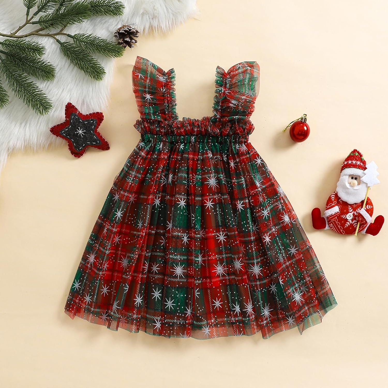 Toddler Christmas Tutu Dress Baby Girl Sleeveless Layered Tulle Dress Little Girl Princess Dresses Christmas Outfit image number 6