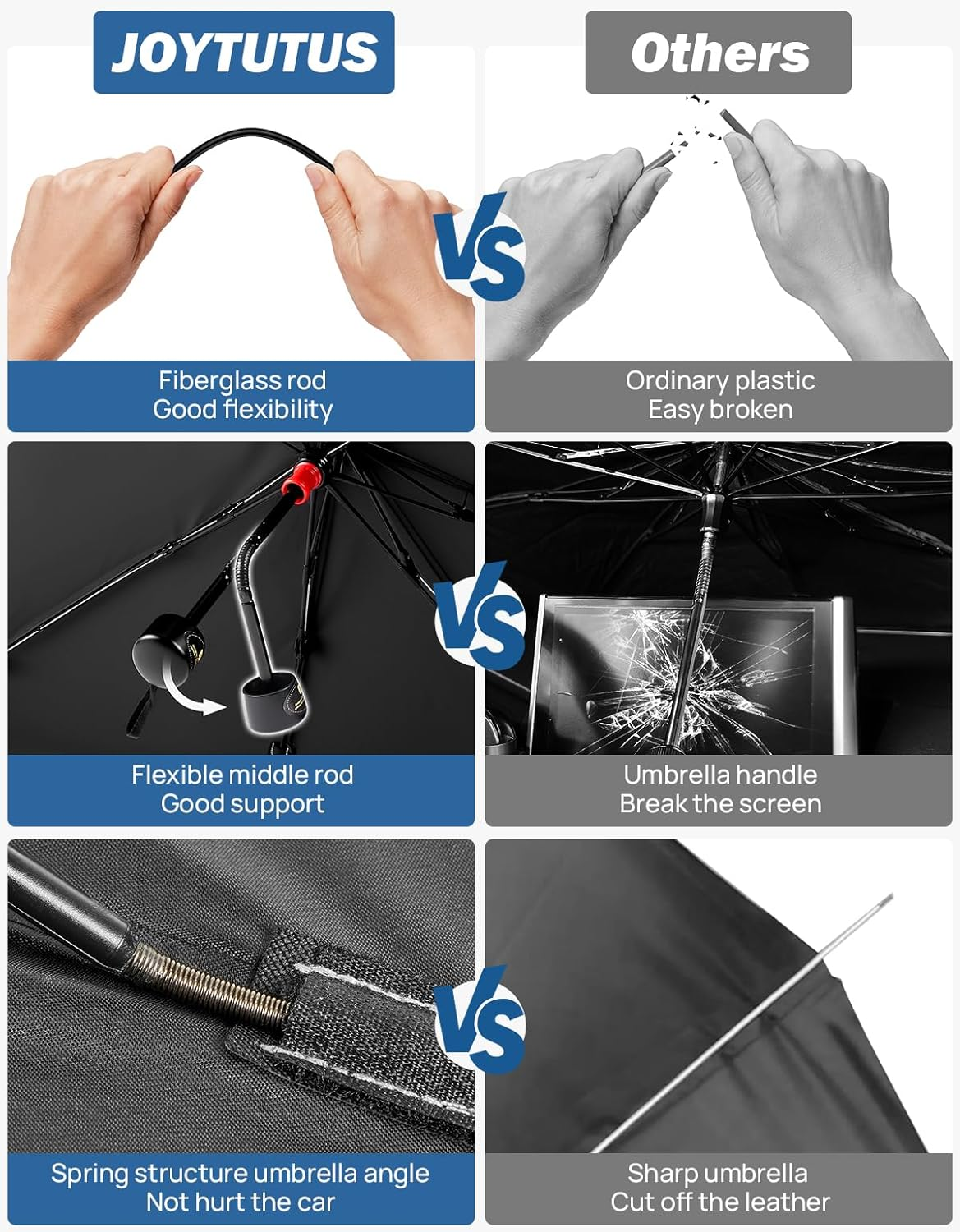 JOYTUTUS Windshield Sunshade Umbrella, Automotive Interior Sun Protection, Titanium Silver-Plated Coating Protect Car from Sun Rays & Heat Damage and Keep Cool, Spring Structure Edge image number 1