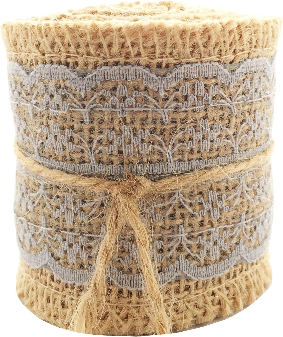 LWR CRAFTS Natural Burlap Ribbon with Lace (Pink)