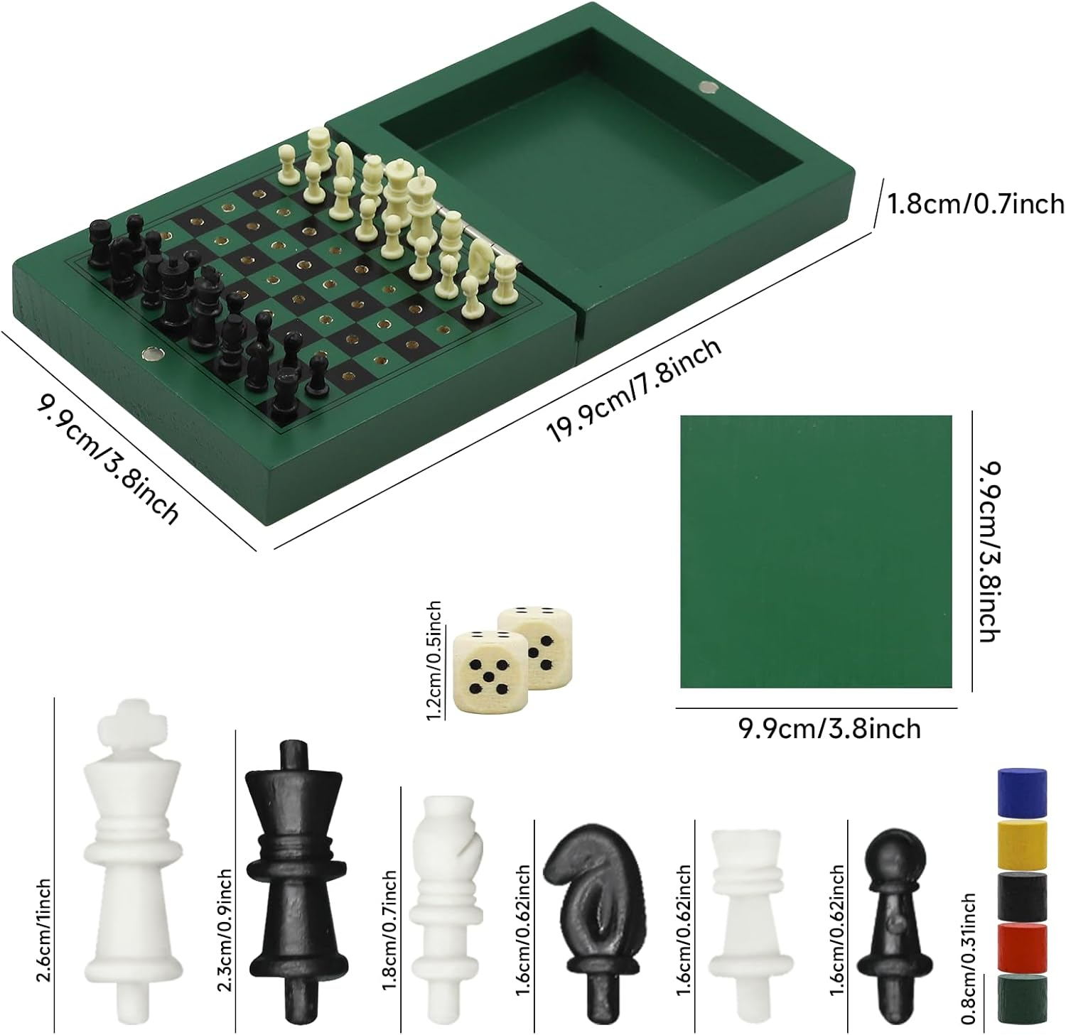 TUNJILOOL Wooden Chess Set, 3 in 1 Chess Board Chess Checkers Backgammon, Portable and Foldable Chess Board Set Chess Pieces for Kids Adults Travel 10X10Cm,Non-Magnetic image number 4