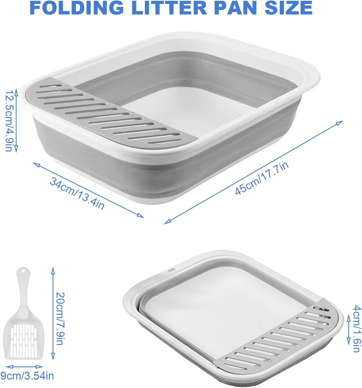 Flat Cat Litter Tray, Foldable Cat Litter Tray with Shovel, 45 X 34 X 12.5 Cm, Cat Litter Tray Low with Rim, Cats, Travel Toilet, Cat Litter Tray Flat, Foldable Flat Cat Litter Tray (Grey) image number 4