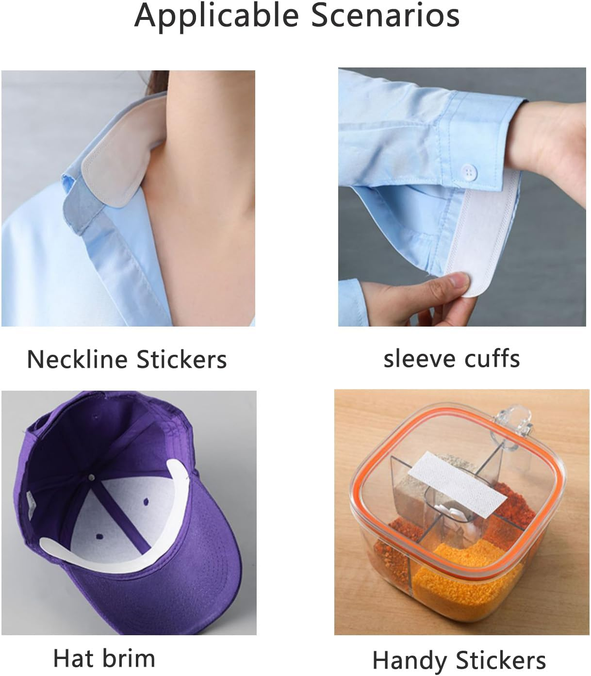 Arrerr 50 Pack Disposable Collar Protector Sweat Pads Sticker Self-Adhesive Grime Side Lining Stand Sticky Neck Liner for Hats Shirt Cuff Men Women Dress Shirts Hats Summer image number 2