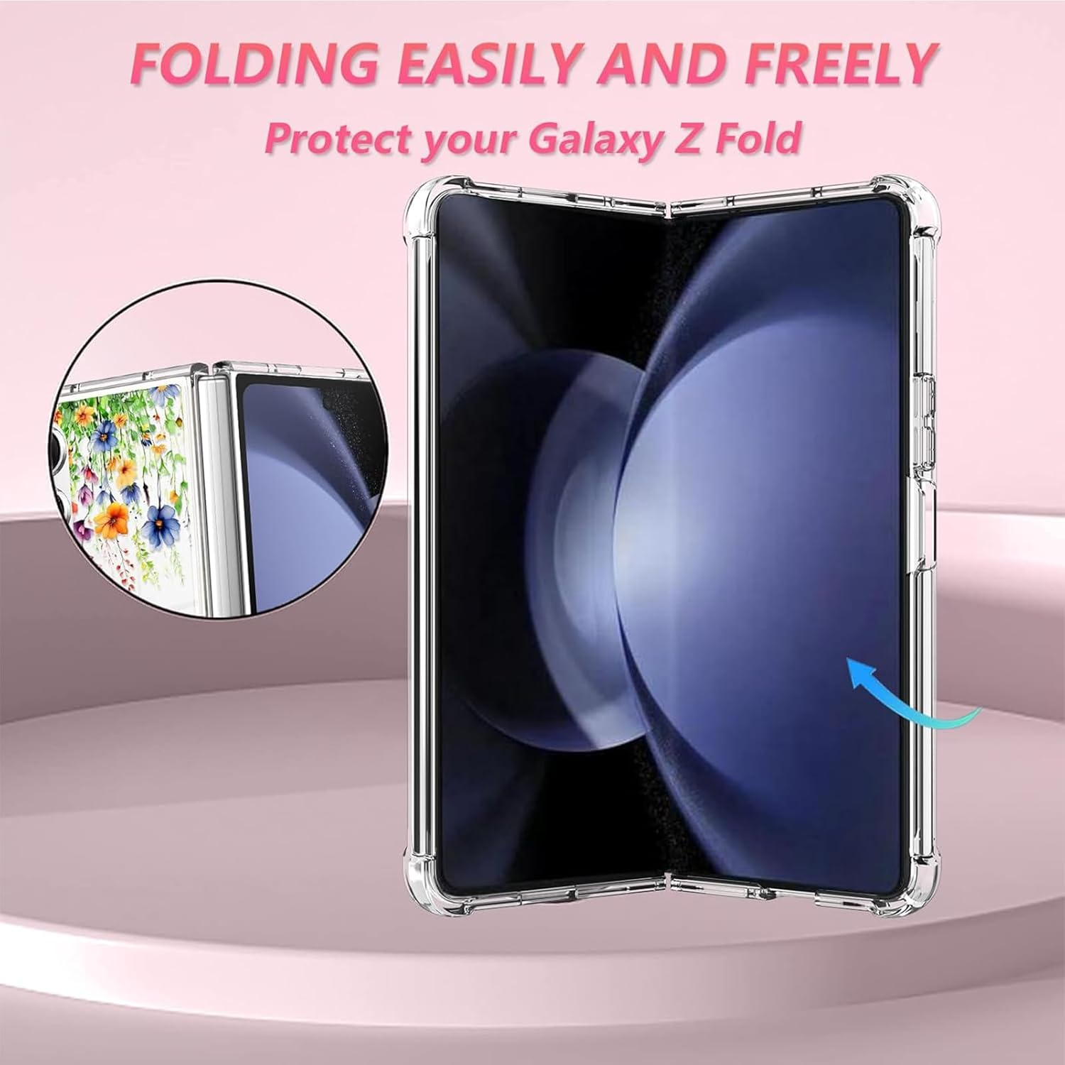 RUNGOS Magnetic Case for Samsung Galaxy Z Fold 6 (2024) - Beautiful Flower Prints, Strong Magnet, 10FT Drop Tested, Shockproof, Magsafe Compatible image number 3