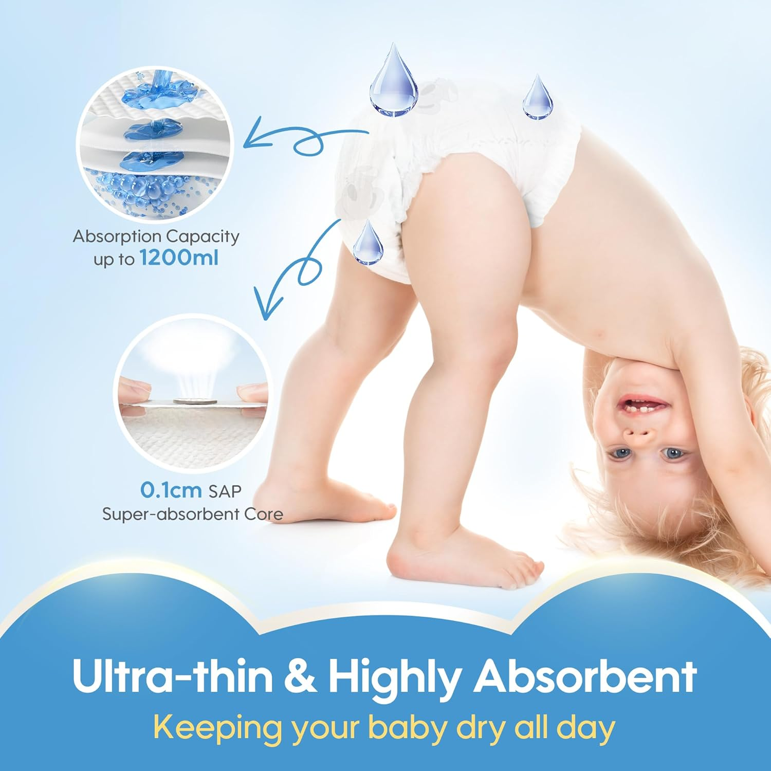 AIWIBI Nappies Size 5 (12-17Kg), 48 Count, Series Light Feather Premium Nappy, Ultra-Soft and Absorption, Hypoallergenic and Leak-Proof image number 4