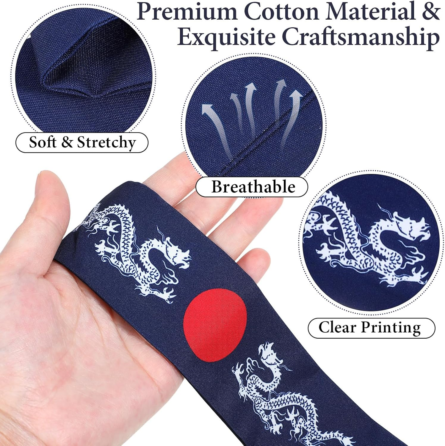 Angoily Japanese Headband Set 2Pcs Workout Headbands Blue Mythical Pattern for Sports and Running image number 4