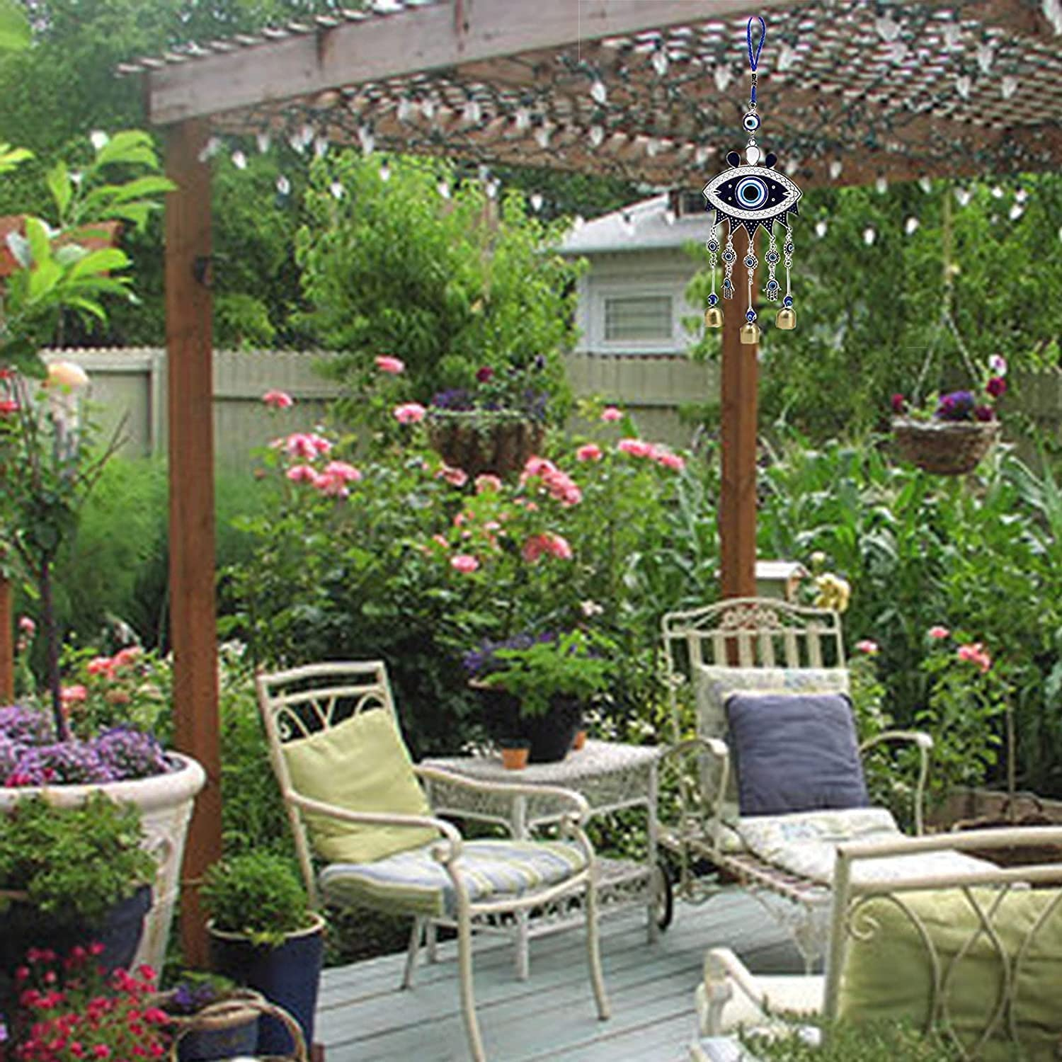 Evil Eye Wind Chimes and Wall Hanging Decoration - Big Devil Blue Eye Wind Bells Handcraft Hanging Decoration - Car Charm image number 2