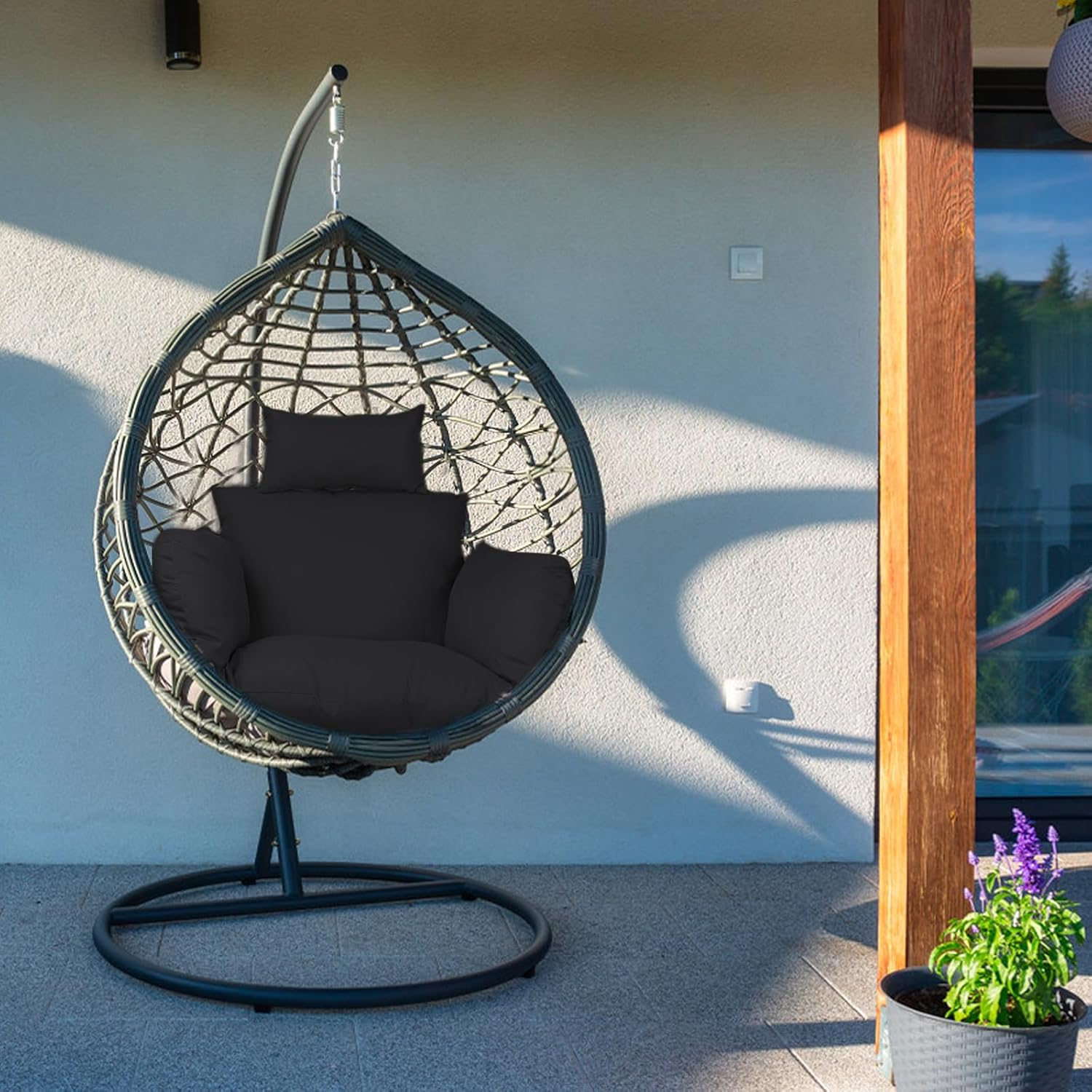 Egg Chair Cushion, 124 X 124Cm Soft Fluffy anti Slip Thick Chair Cushion, Washale Solid Color Swing Chair Seat Pad for Balcony, Courtyard (Black) image number 5