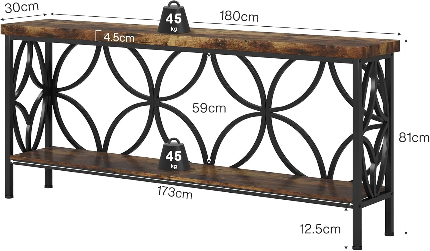 Tribesigns Hallway Console Table, 180 Cm Long Sofa Table behind Couch, Entry Console Table with Storage for Entryway, Living Room, Foyer, Unique Design, Rustic Brown image number 4