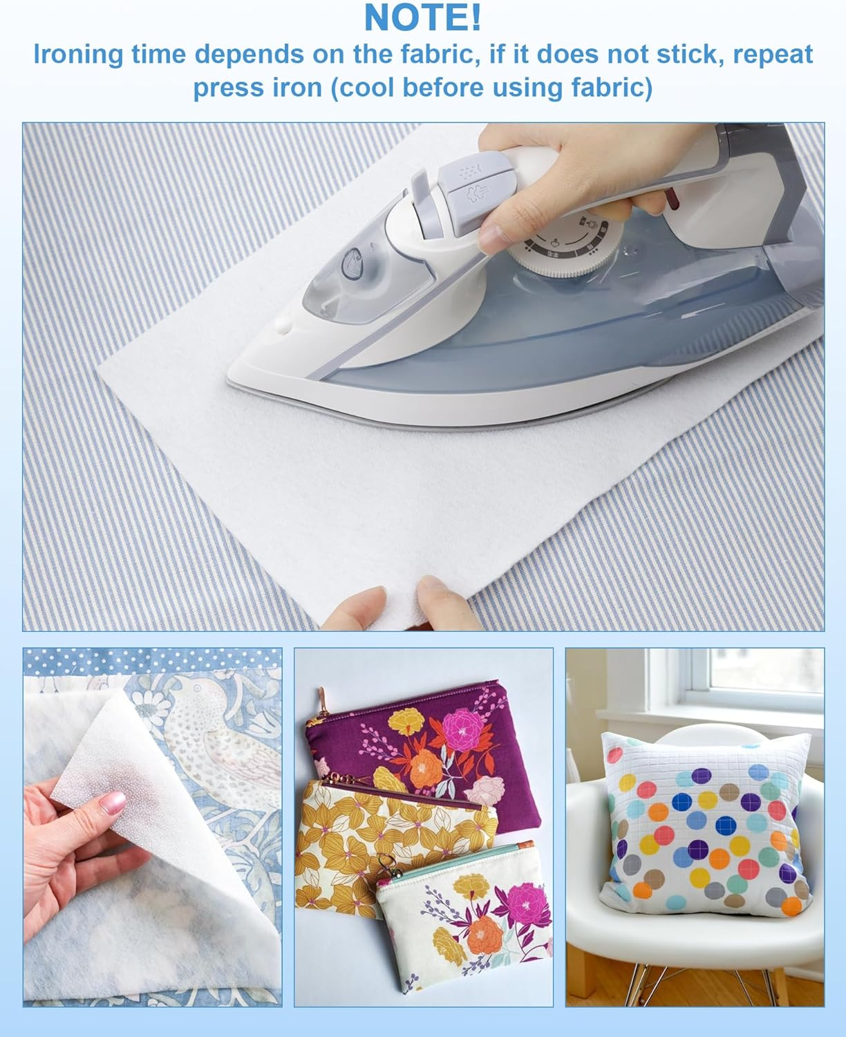 PLANTIONAL Iron-On Fusible Fleece Interfacing: 11.8 Inches X 10 Yards Medium Weight One-Sided Loft Iron on Fusible Fleece White for Quilting Tote Bags and Home Decor image number 3