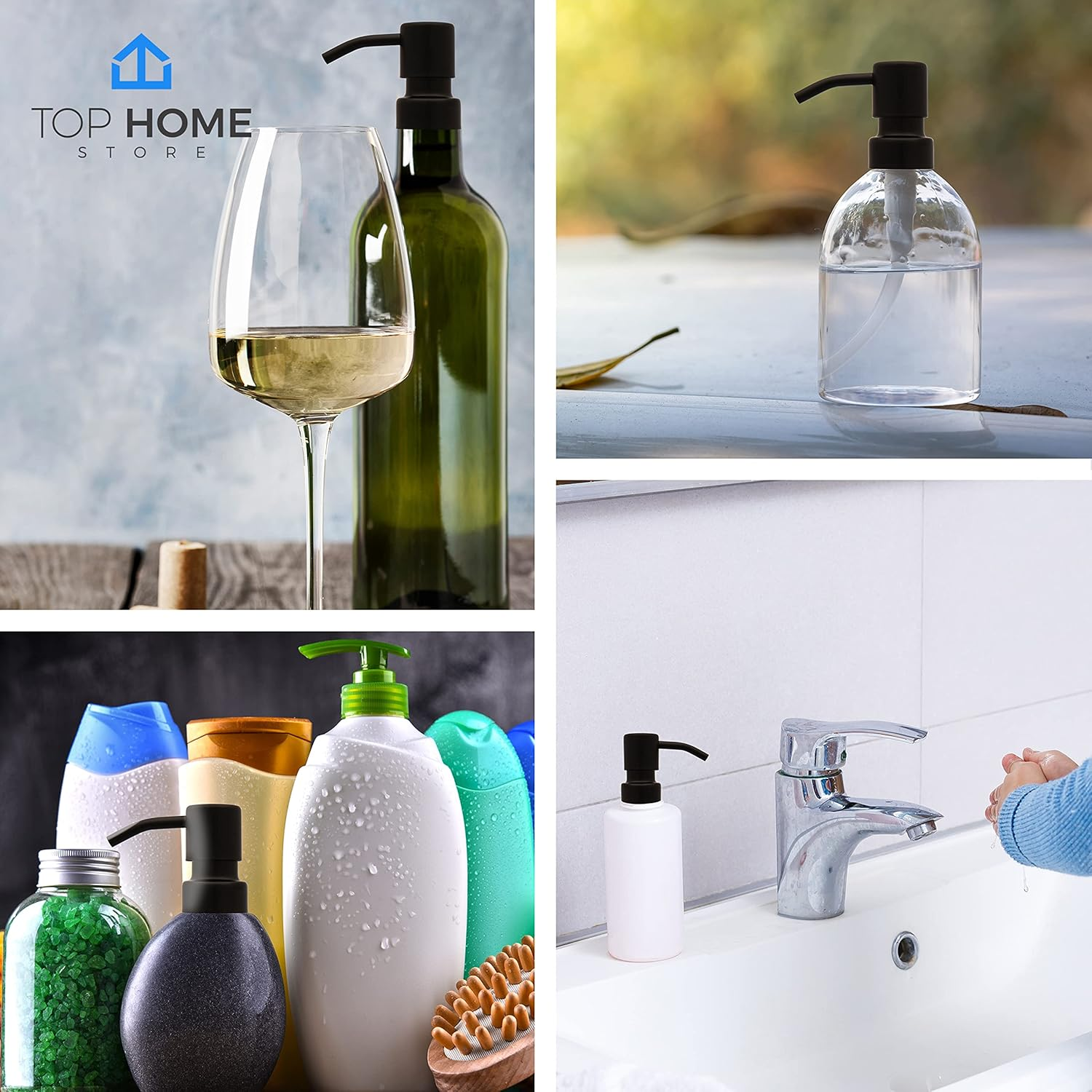 Stainless Steel Soap and Lotion Dispenser Pumps, Replacement for Your Bottles (Black Matte, 2 Pack) image number 1