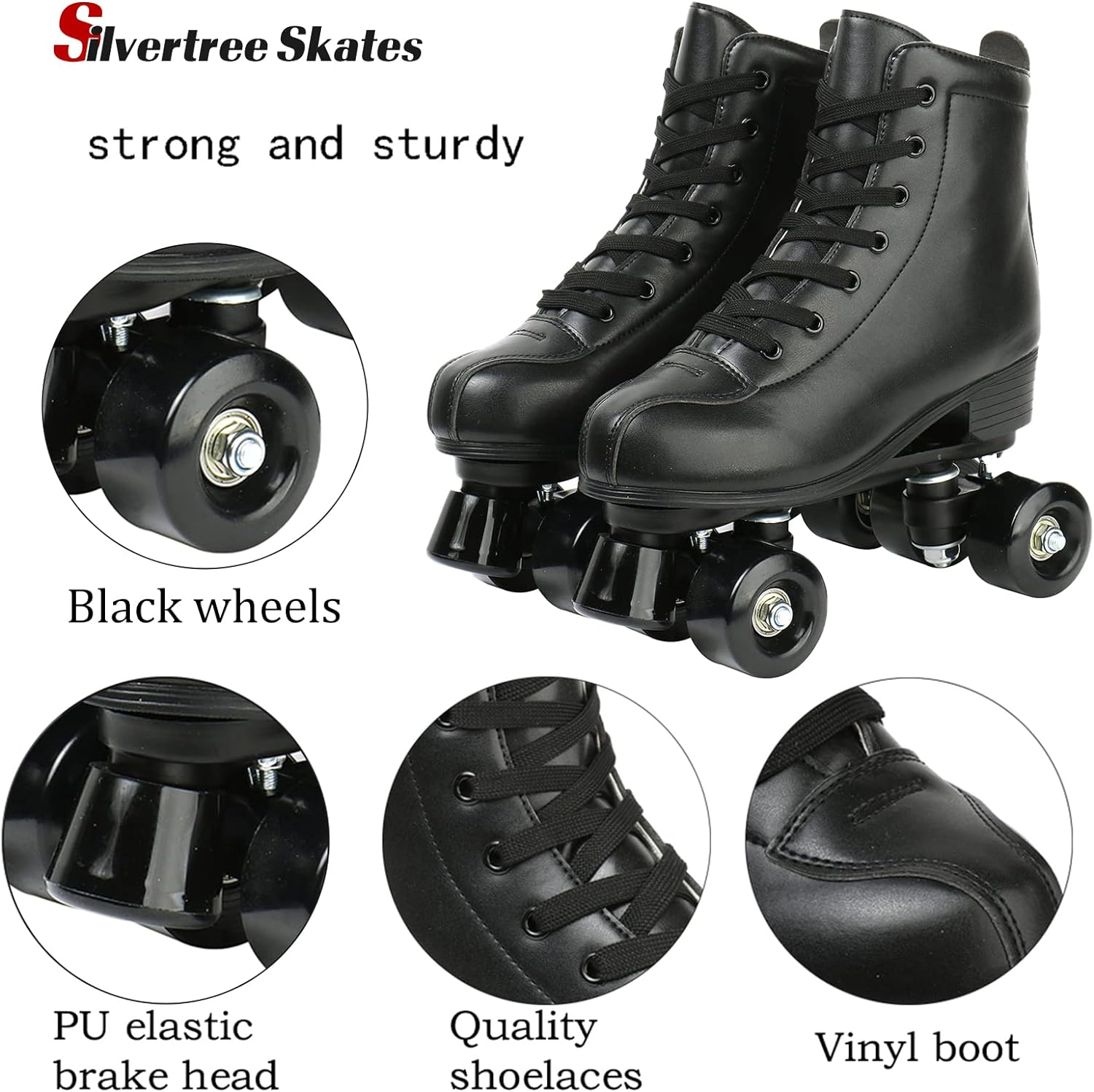 Roller Skates PU Leather High-Top Roller Skates Four-Wheel Roller Skates Shiny Roller Skates with Carry Bag for Girls and Boys image number 2