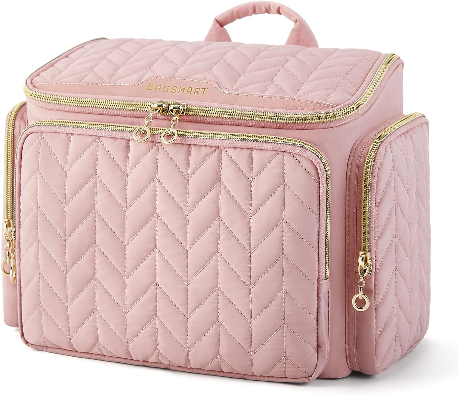 BAGSMART Travel Toiletry Bag, Large Wide-Open Travel Bag for Toiletries, Makeup Cosmetic Travel Bag with Handle-Pink