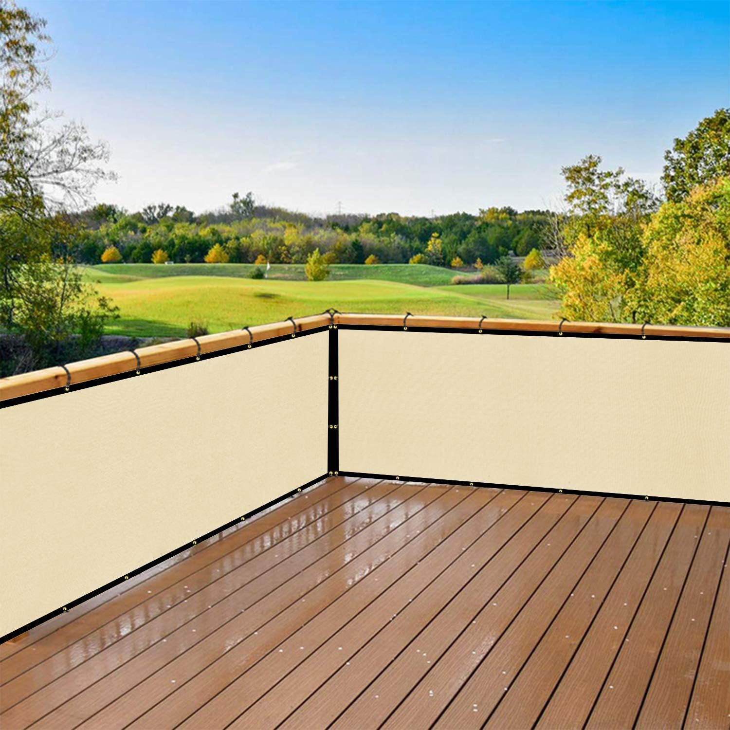 Dearhouse Balcony Privacy Screen Cover UV Protection Weather-Resistant Low Visibility Balcony Shield Cover with Cable Ties & Ropes (Beige) - Beige image number 1