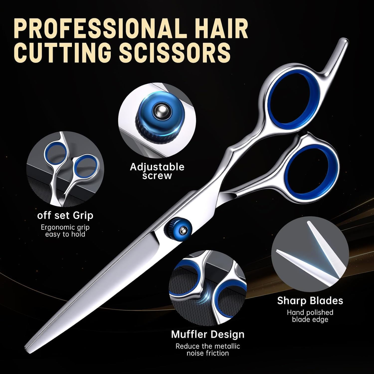 Professional Hair Cutting Scissors-15 Pcs Barber Thinning Scissors Hairdressing Shears Stainless Steel Barber Haircut Scissors Hair Cutting Kit with Cape Clips Comb Hair Band for Women, Men