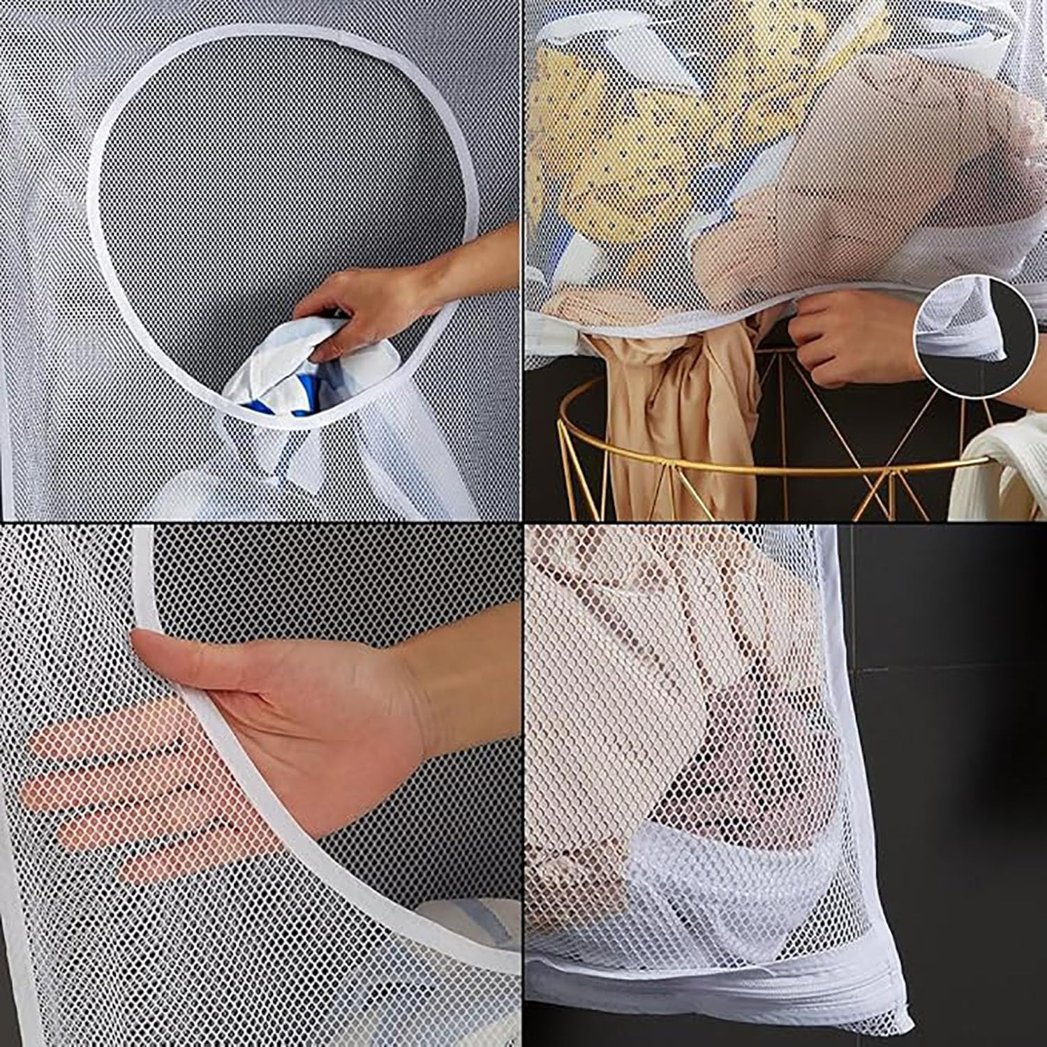 2 Pack Hanging Mesh Storage Bags, 77Cmx50Cm Mesh Sack with 4 Adhesive Hooks, Door Hanging Laundry Hamper Bag Perfect for Dormitory Bathroom Kitchen Storage Dirty Clothes/Junk Foods/Plush Toy image number 1