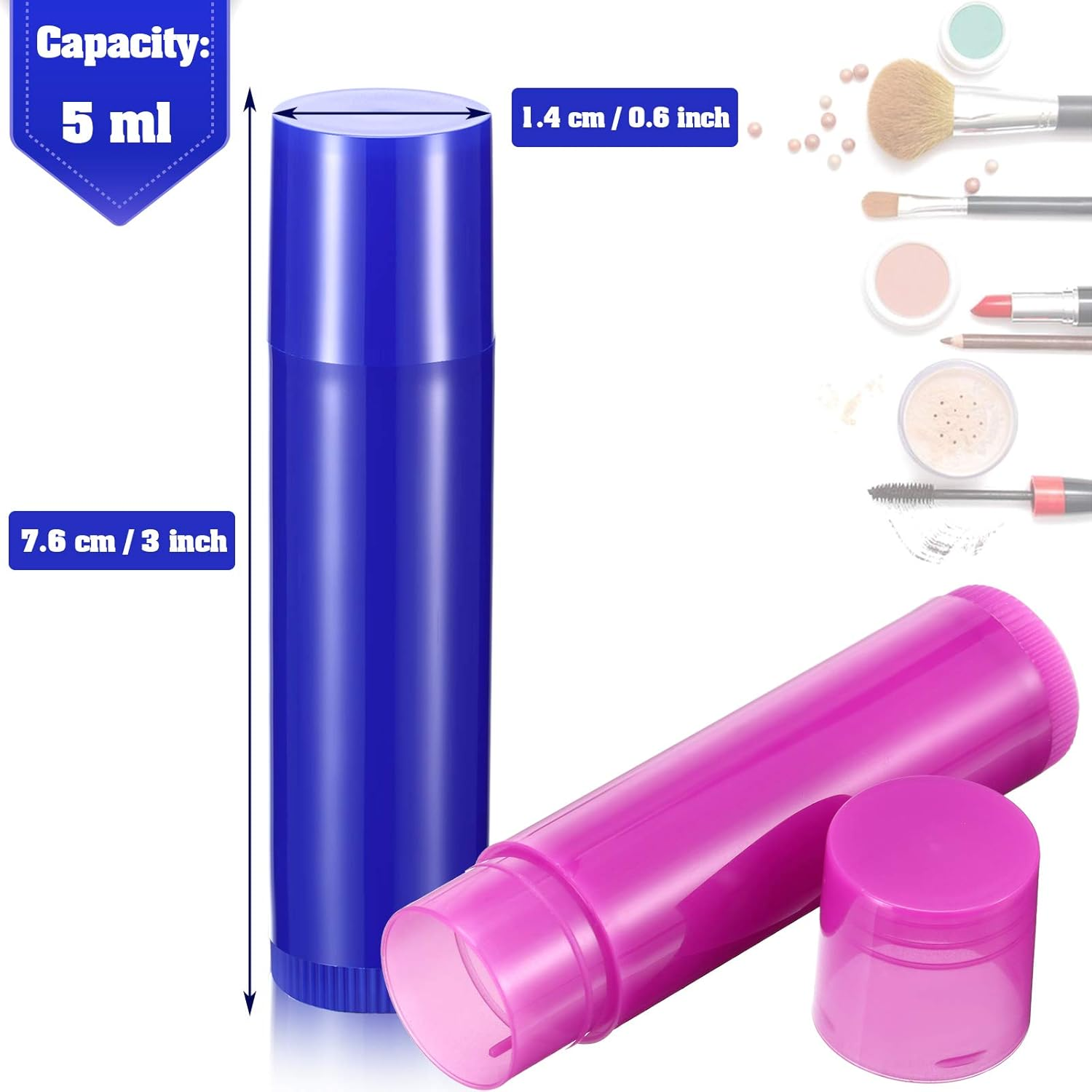 64 Pieces Lip Balm Tubes 5 Ml Empty Lip Gloss Balm Containers Refillable Rotatable Plastic Lipstick Tubes DIY Lip Gloss Balm Tube Holder for DIY Cosmetic, 8 Colors image number 3