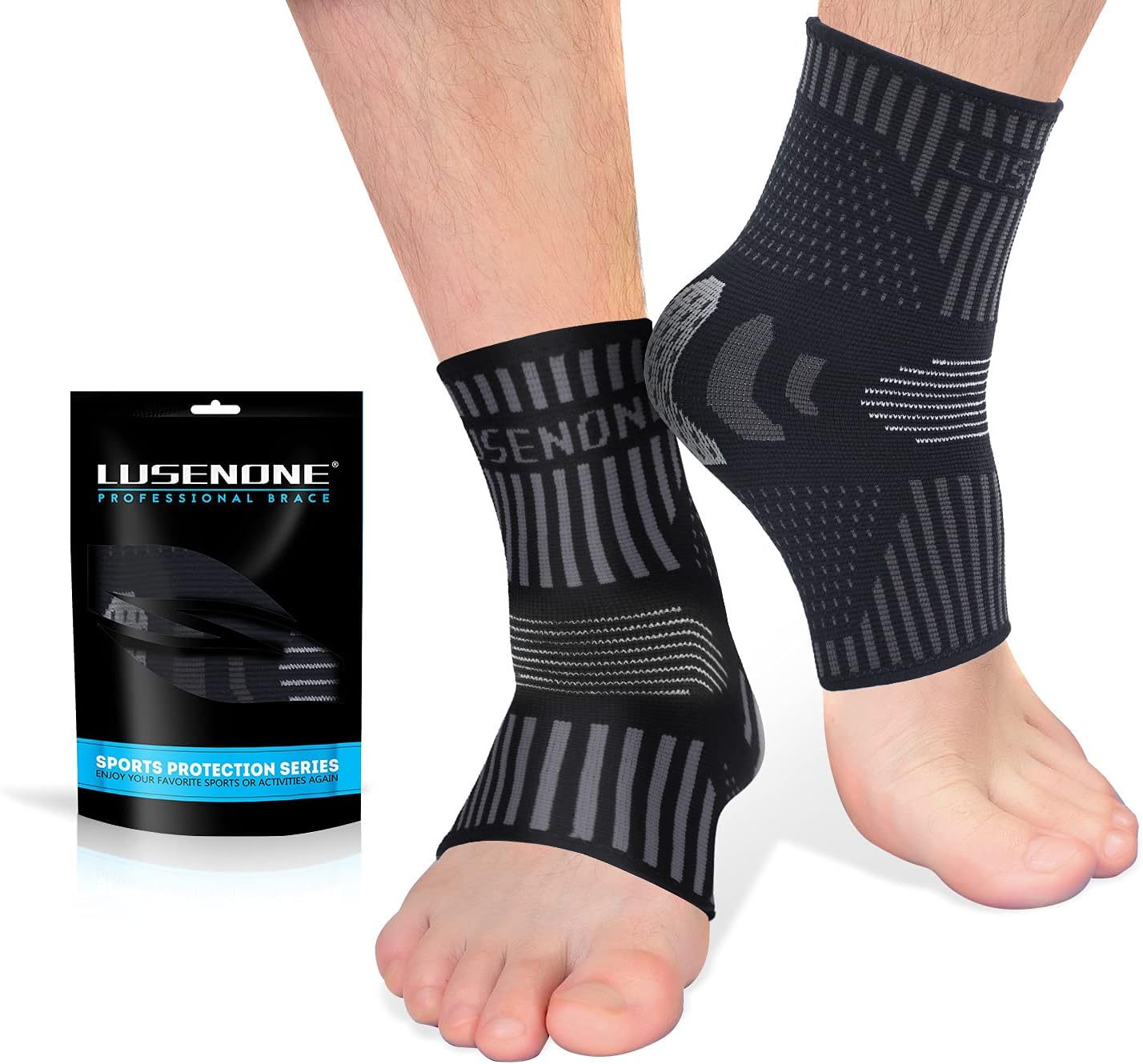 Lusenone Ankle Brace for Women & Men (Pair), Compression Ankle Sleeve- Best Ankle Support Socks for Plantar Fasciitis, Sprained Ankle, Achilles Tendonitis, Foot Pain Relief, Running,Sports image number 2