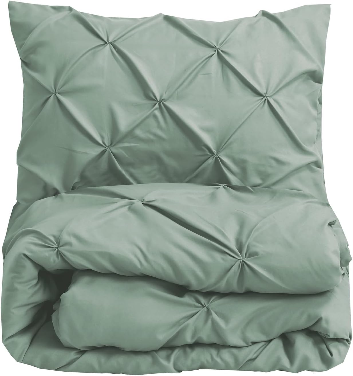 Linen Home Super King Duvet Cover Set Sage Green Pintuck Pinch Pleat Soft Microfibre Duvet Cover with 2 Pillowcases, Easy Care Wrinkle Free Bedding Set (Sage Green, Super King) image number 5