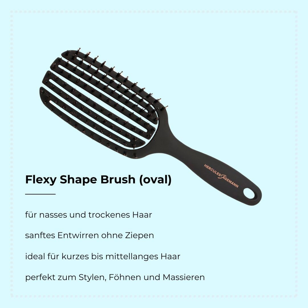 HERCULES S&Auml;GEMANN - 9155 Flexy Shape Hair Brush | Flexible, Gentle Natural Hair Brush | Boar Bristles with Nylon Pins | Detangling Brush for Long Hair | Oval - Medium Size image number 6