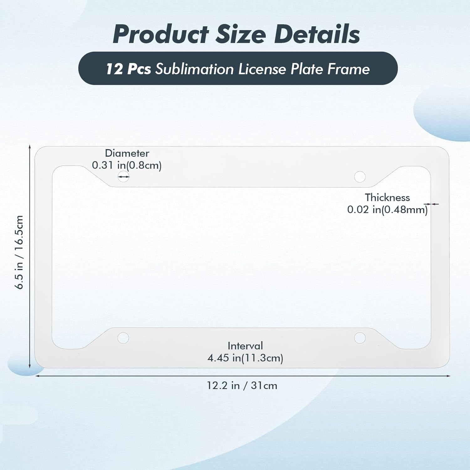 BBTO 12 Pcs Sublimation License Plate Frame Blanks, Universal Metal Aluminum License Plate Holder White Heat Thermal Transfer License Plate Covers DIY Custom Car Tags for Front Rear Frame Accessory image number 2