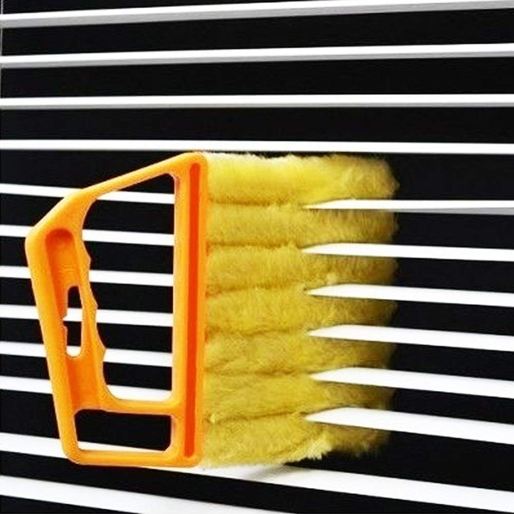 Blue Handheld Mini Blinds Cleaner Shutters, Curtain Brush Dust Remover Orange with 7 Removable Microfiber Sleeves, Air Conditioning Home Gadgets, Car Vents, Fan Shutters (Blue, with 7 Blades)