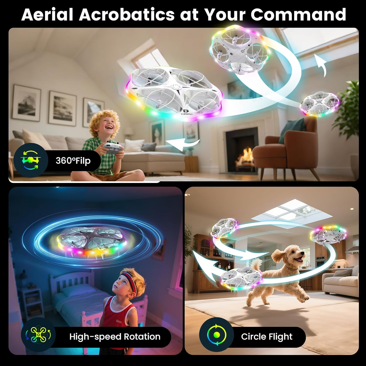 DEERC D13 Mini Drone for Kids with Obstacle Avoidance, 6 Lighting LED Modes, Easy Small UFO Toys with 3 Batteries Longer Flight Time, Throw to Go, 3D Flips, Birthday Gift,For 6-12 Year Old Boys Girls image number 4