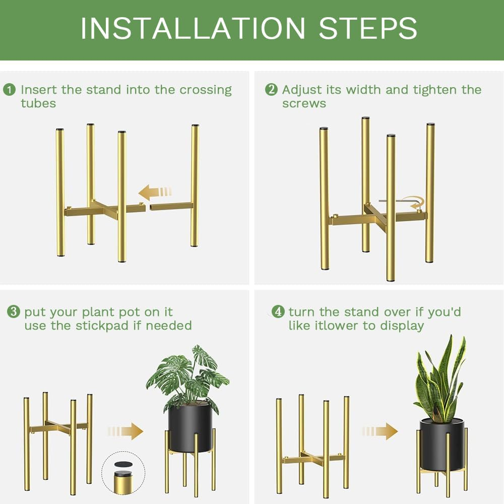 Metal Plant Stand, Adjustable Telescopic Flower Stand, Outdoor Indoor Potted Container Stand, Outdoor Garden Display Stand, Suitable for Living Room, Balcony, Corridor(Gold)