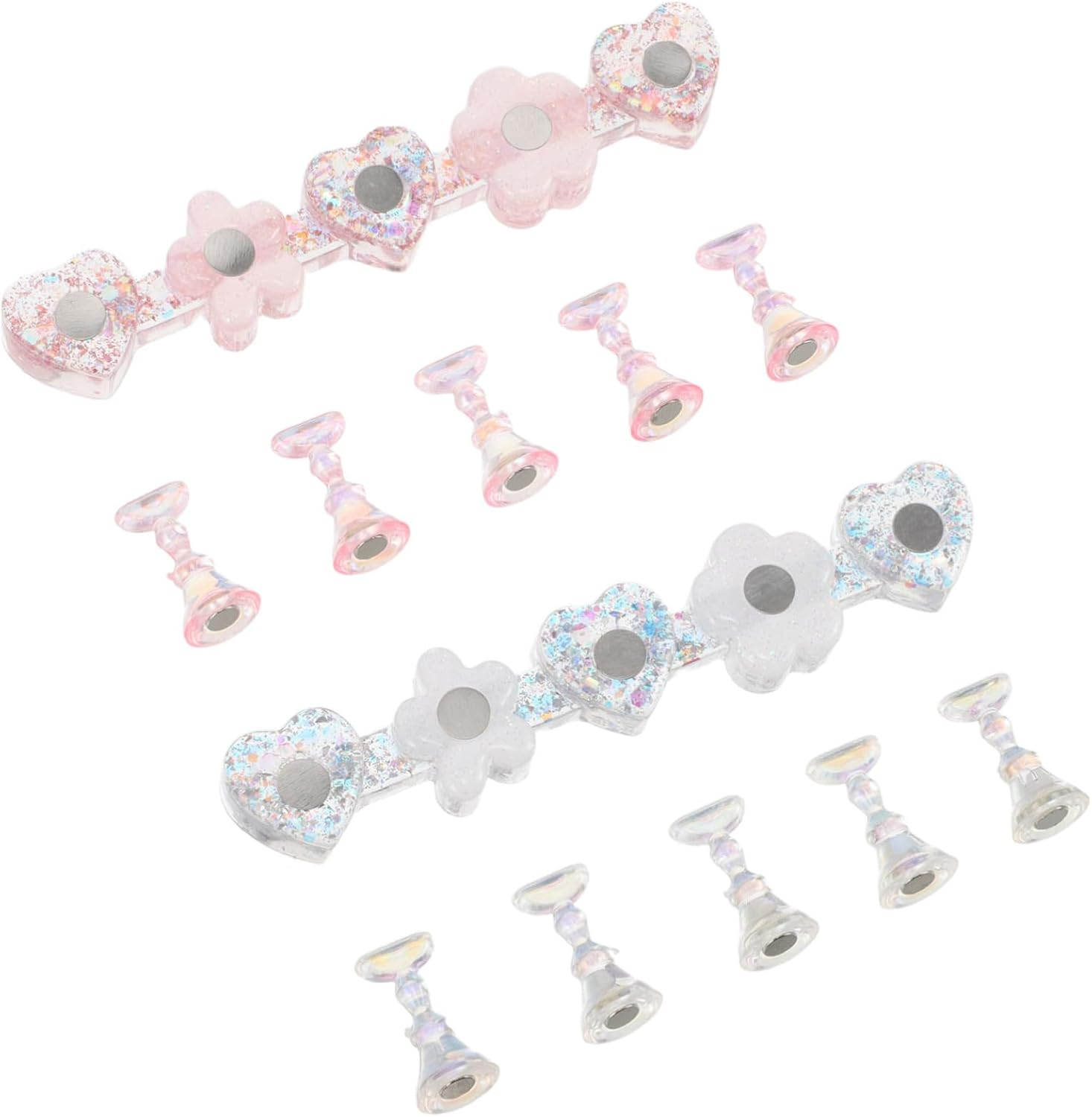 VINTORKY 2 Sets Magnetic Nail Tips Holders with Heart Strip Design Transparent Resin Nail Display Stand Portable Lightweight for Salon Supplies image number 2