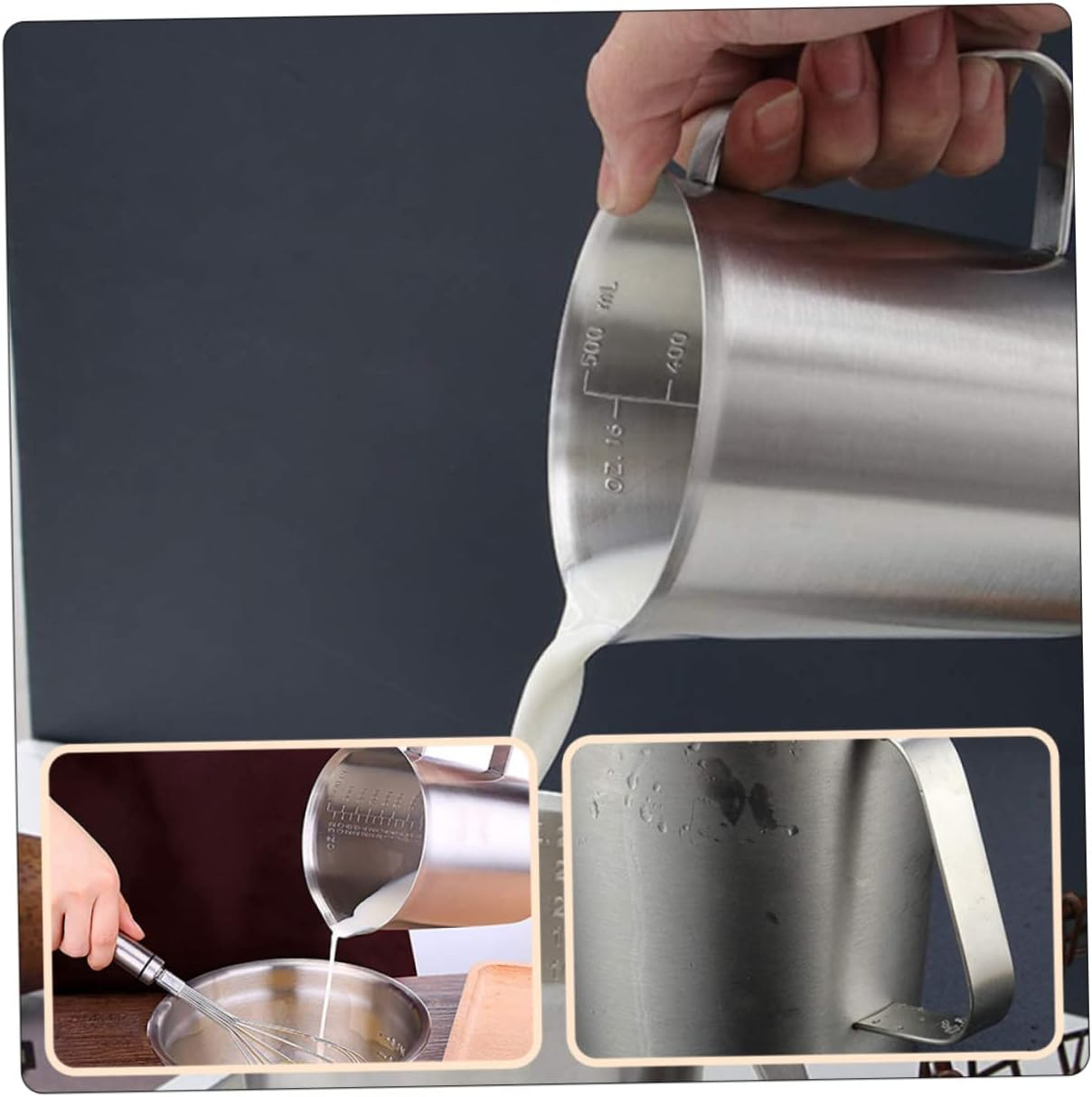 Zerodeko 1Pc Graduated Measuring Cup Dry Measuring Espresso Milk Frothing Cup Frothing Serving Pitcher Milk Frothing Pitcher Stainless Tea Kettle Teapot Stainless Steel Coffee Kitchen Scale image number 3