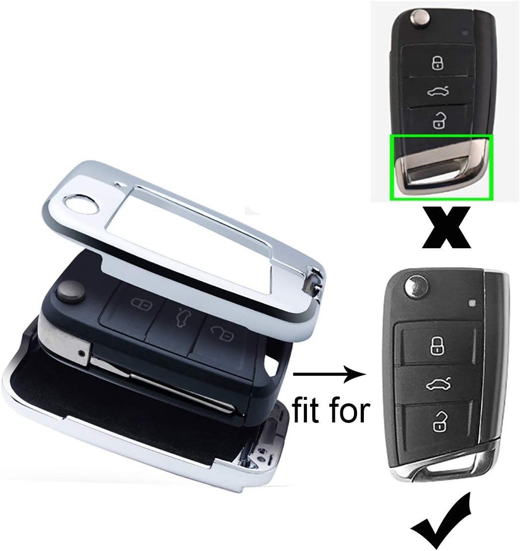 Ontto Stylish Key Fob Cover Fit for VW Flip Key Case Key Protector Metal Key Shell image number 2