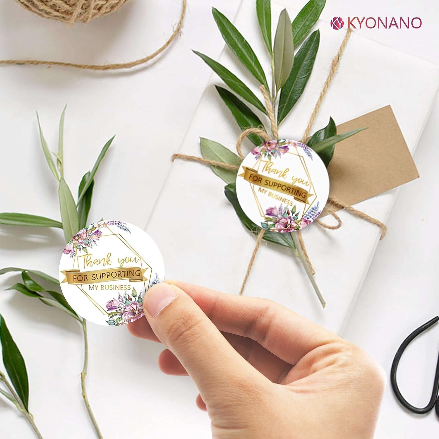 KYONANO 1200Pcs Thank You Stickers Small Business, Pink Flower Gold Font Design Thank You Stickers Roll 3.8Cm for Small Business Gift Packaging Wedding Envelope Seals Thanksgiving Self-Adhesive Labels