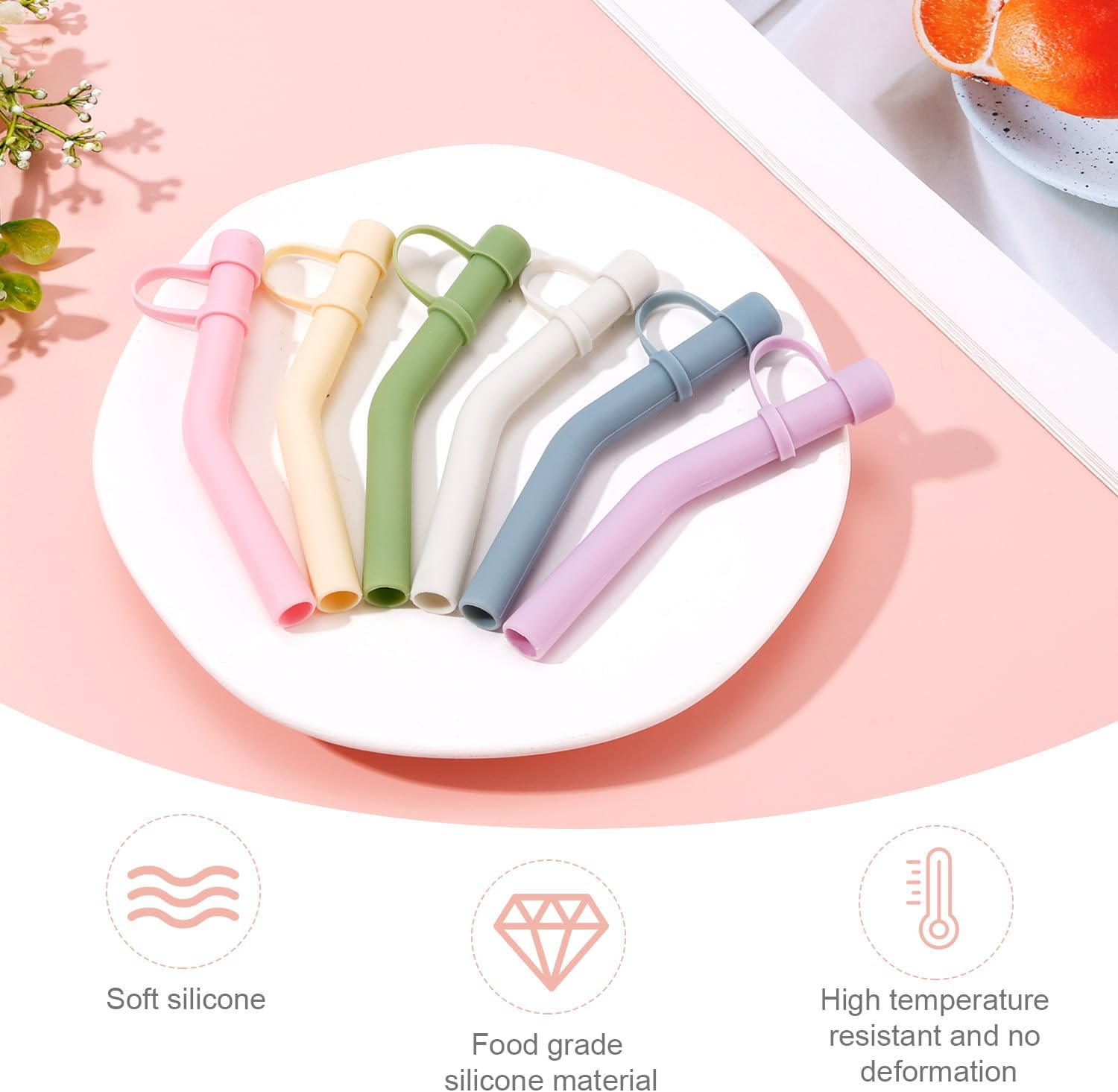 Silicone Straw Tip with Cover Cap, Reusable Extension Tip for Straws with an Outer Diameter of 8-9 Mm Straw Angle Tips for Stanley Straws, Pack of 6 image number 6