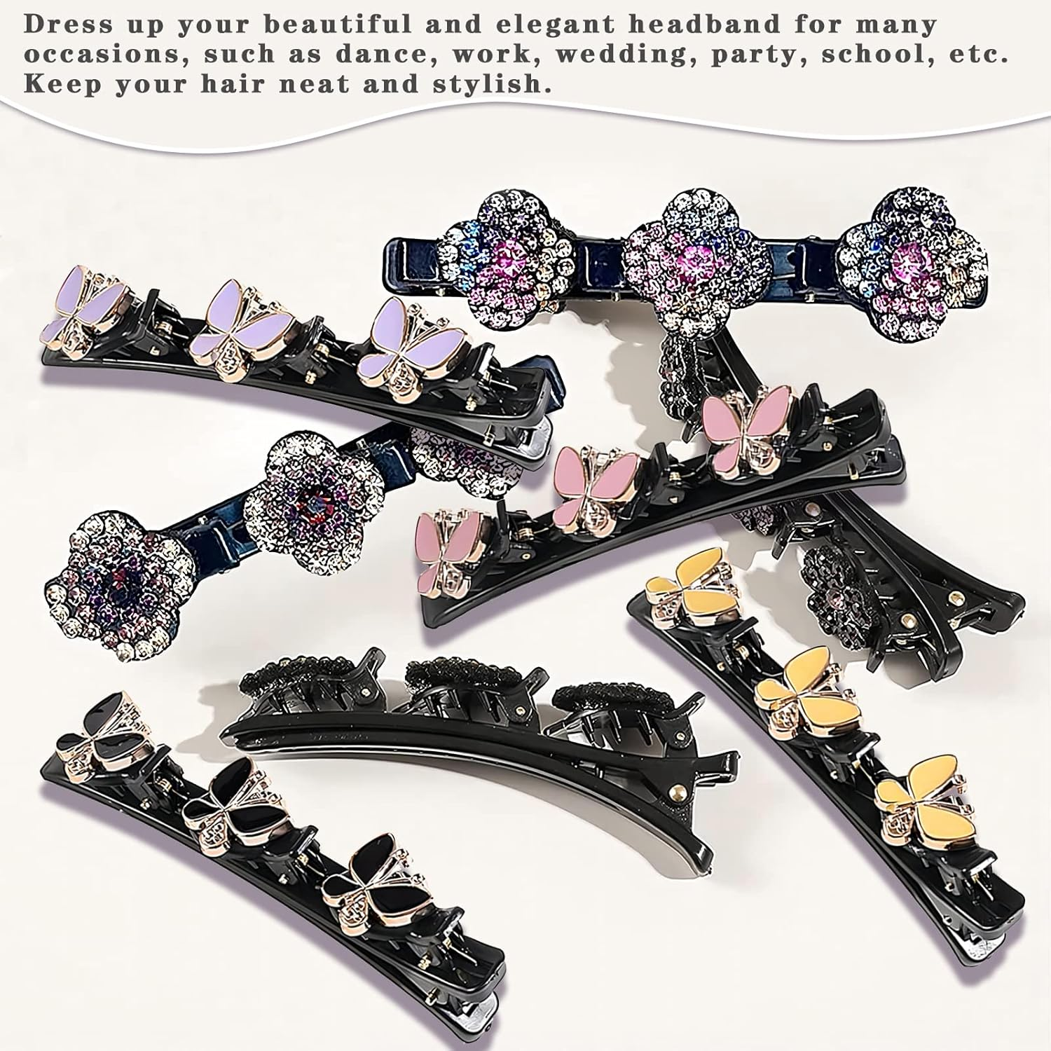 PAITOK Three Flower Side Hair Clips for Girls and Women, 8 Pieces Braided Hair Clips Hair Styling Accessories Double Layer Hair Clips image number 4