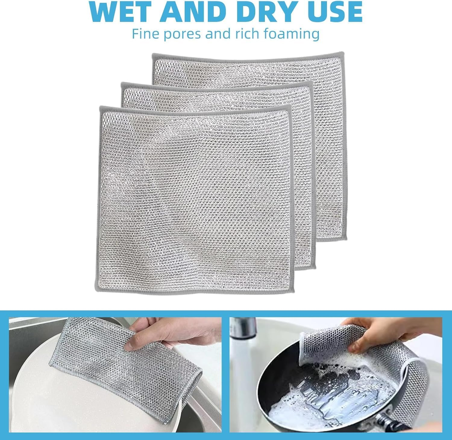10 Pcs Double Stainless Steel Scrubber,Mesh Microfiber Cleaning Cloth,Wire Cleaning Cloths,Non-Scratch Wire Dish Cloth,Steel Wool for Dish,Metal Dish Rags for Dishes, Counters, Stove image number 1