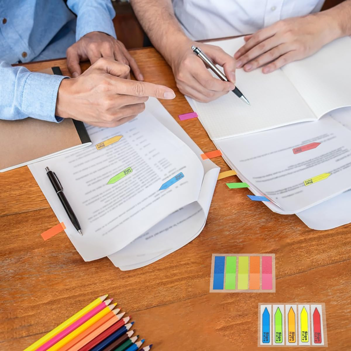 1000 Pcs, 2 Types, 500 Pcs Sign Here Tab + 500 Pcs Sticky Note Flag, Sign Here Sticker, Sign Here Flag, Index Tab Flag Sticker for Document Notebook Home Office School Supplies, 10 Pack, 5 Colors image number 4