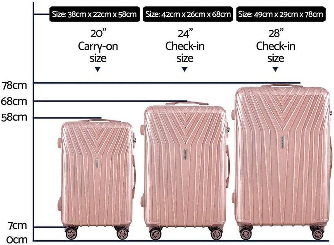 Wanderlite Luggage Set 3Pcs Pink Suitcase Hand Luggages Travel Hard Case Hardside Shell, Lightweight Trolley Carry on Bag Rolling, Small Medium and Large TSA Lock - Black image number 3
