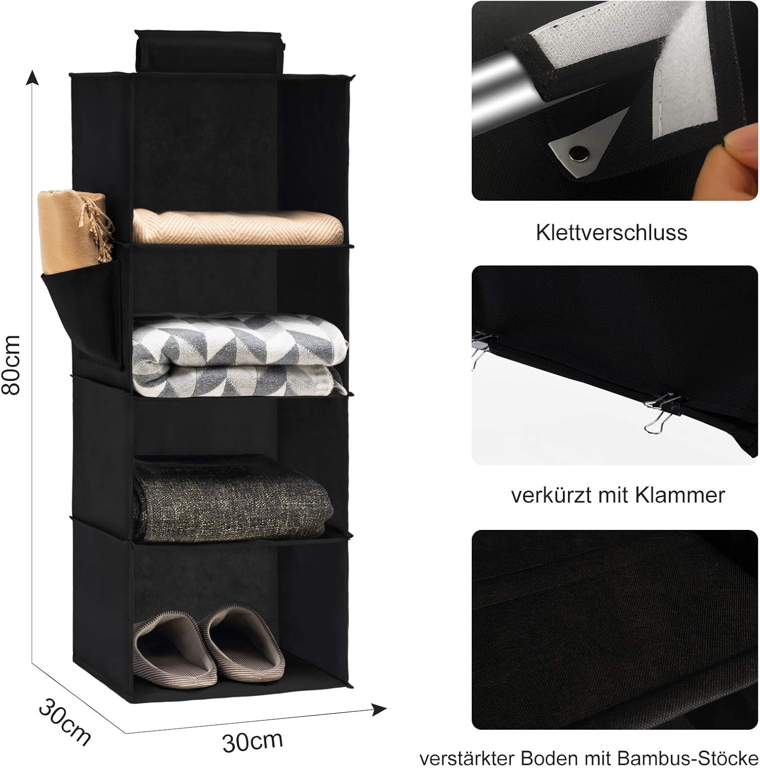 YOUDENOVA Hanging Shelf, 4-Shelf Modern Organiser, Sturdy Hanging Storage with Bamboo & MDF, Reinforced Black image number 4