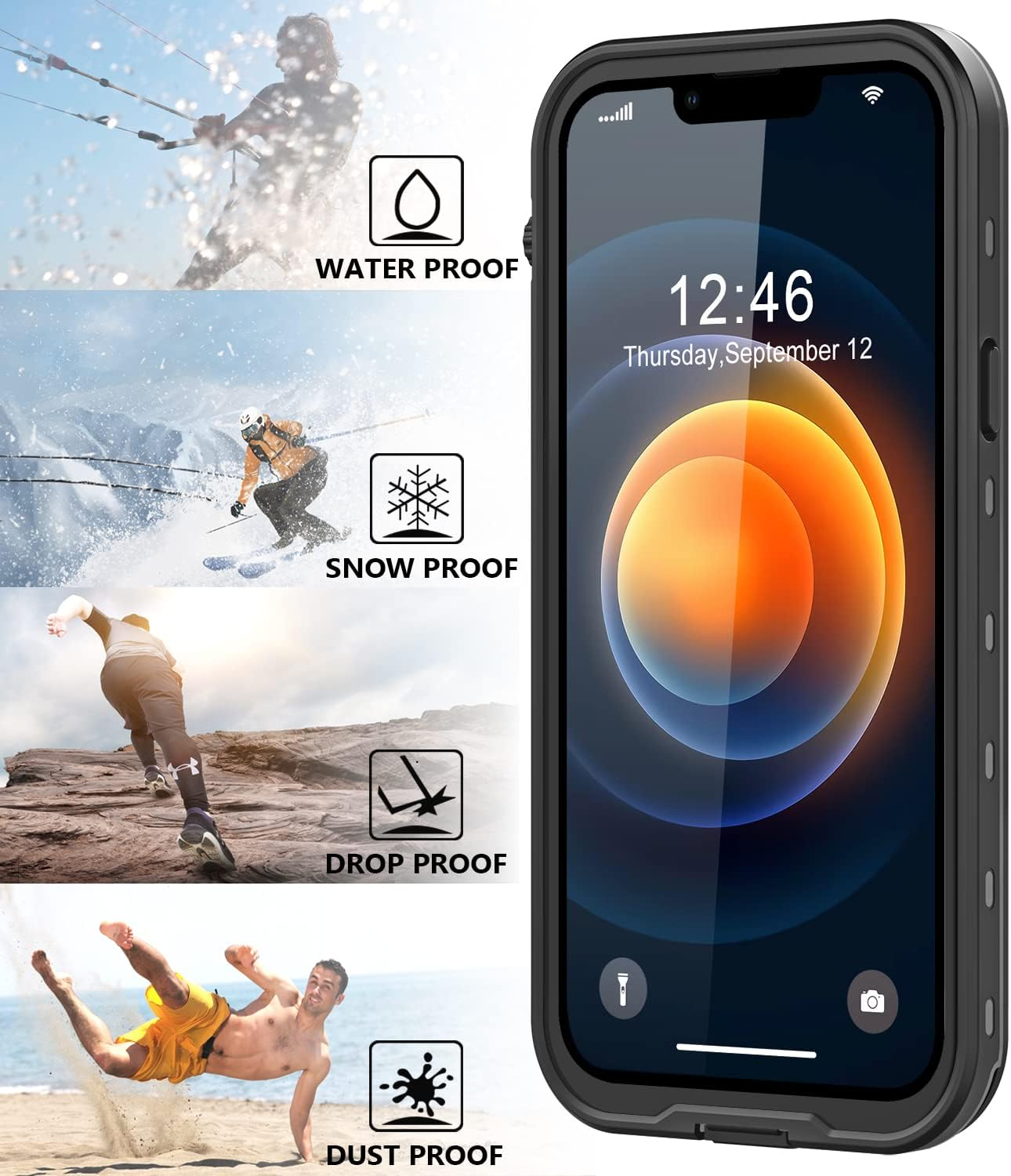 Protebox for Iphone 12 Mini Waterproof Case with Built-In Screen Protector, Shockproof Dustproof Full Body Protective IP68 Waterproof Phone Case for Iphone 12 Mini 5.4 Inch (Black/Clear) image number 3
