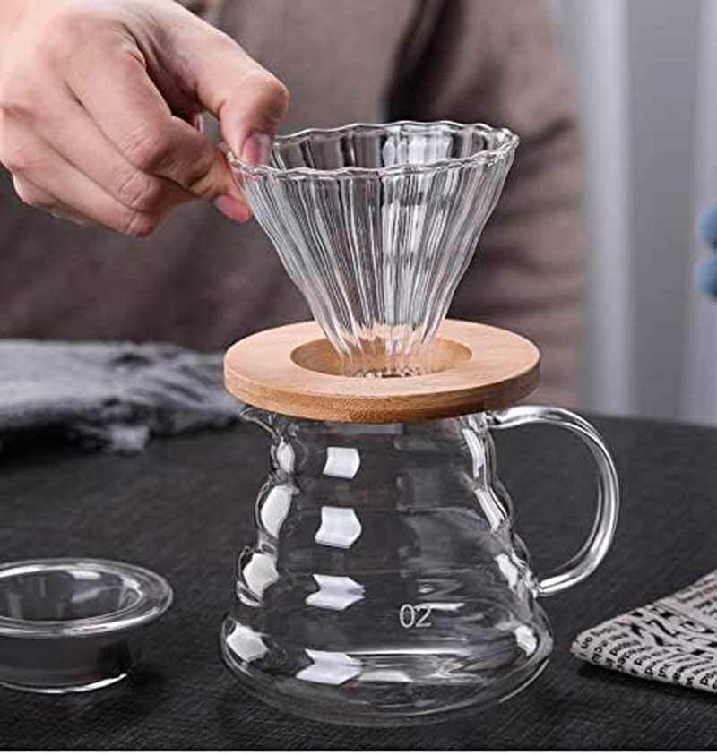 Pour over Coffee Maker - 20 OZ /600ML Coffee Server with Glass Coffee Dripper, Stylish and Elegant 2 in 1 Dripper Coffee Maker Kit Coffee Maker for Home or Office, 1-5 CUPS image number 6