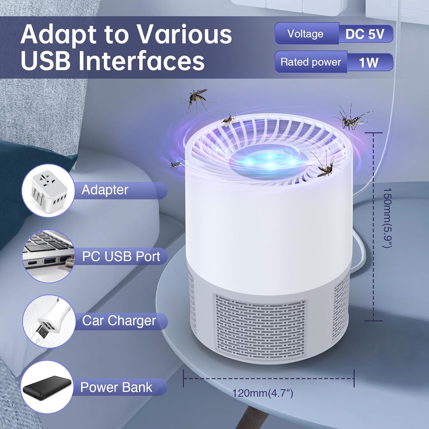 Mosquito Killer Lamp, Efficient Bug Zapper Electric Fly Zapper, Electric Fly Killer Fly Catcher Fly Traps for Home Use, Insect Killer Fruit Fly Trap Indoor Outdoor for Home image number 4