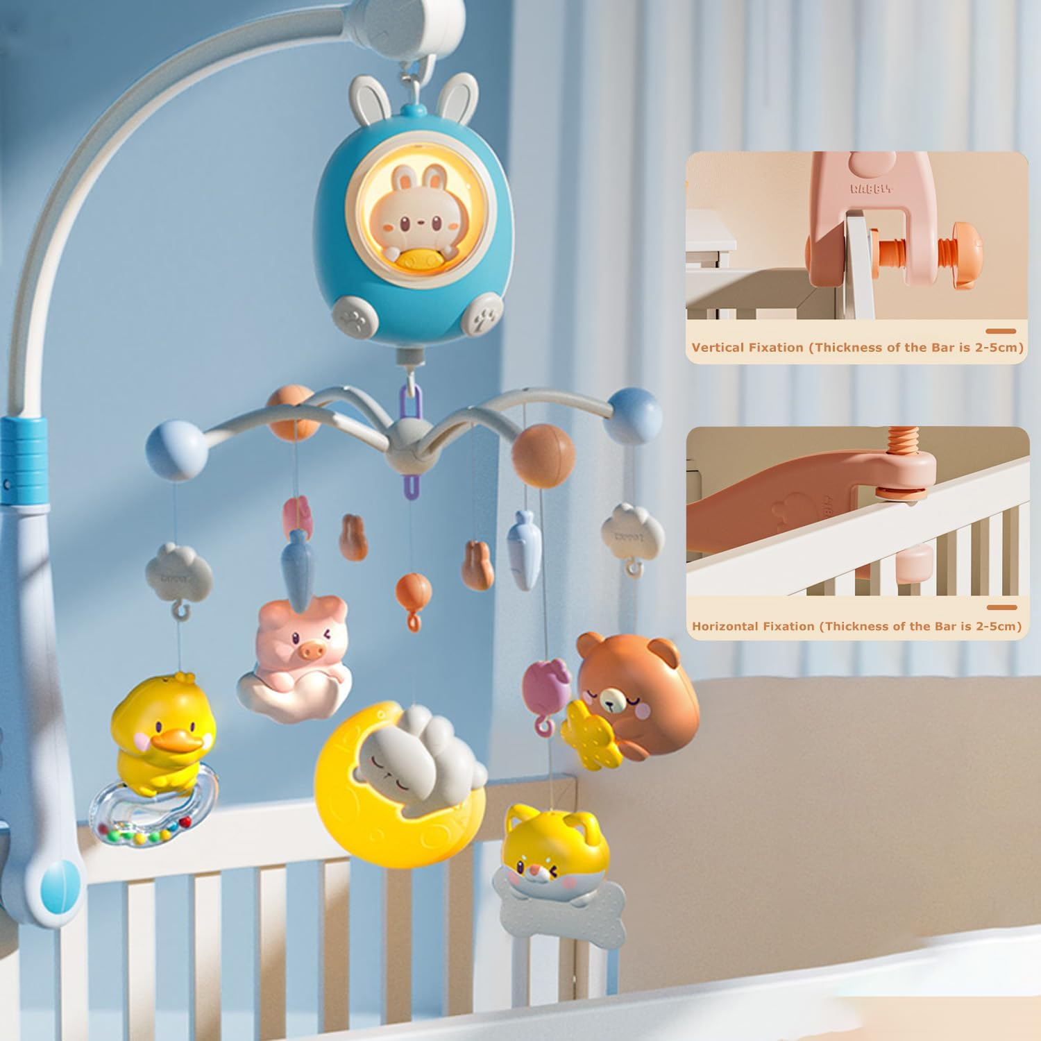 Baby Crib Mobile with Music and Night Light, Mobile for Crib with 360&deg; Rotation, Nursery Bassinet Mobile, Baby Crib Toys for Newborn Infant Boys and Girls(Blue) image number 3