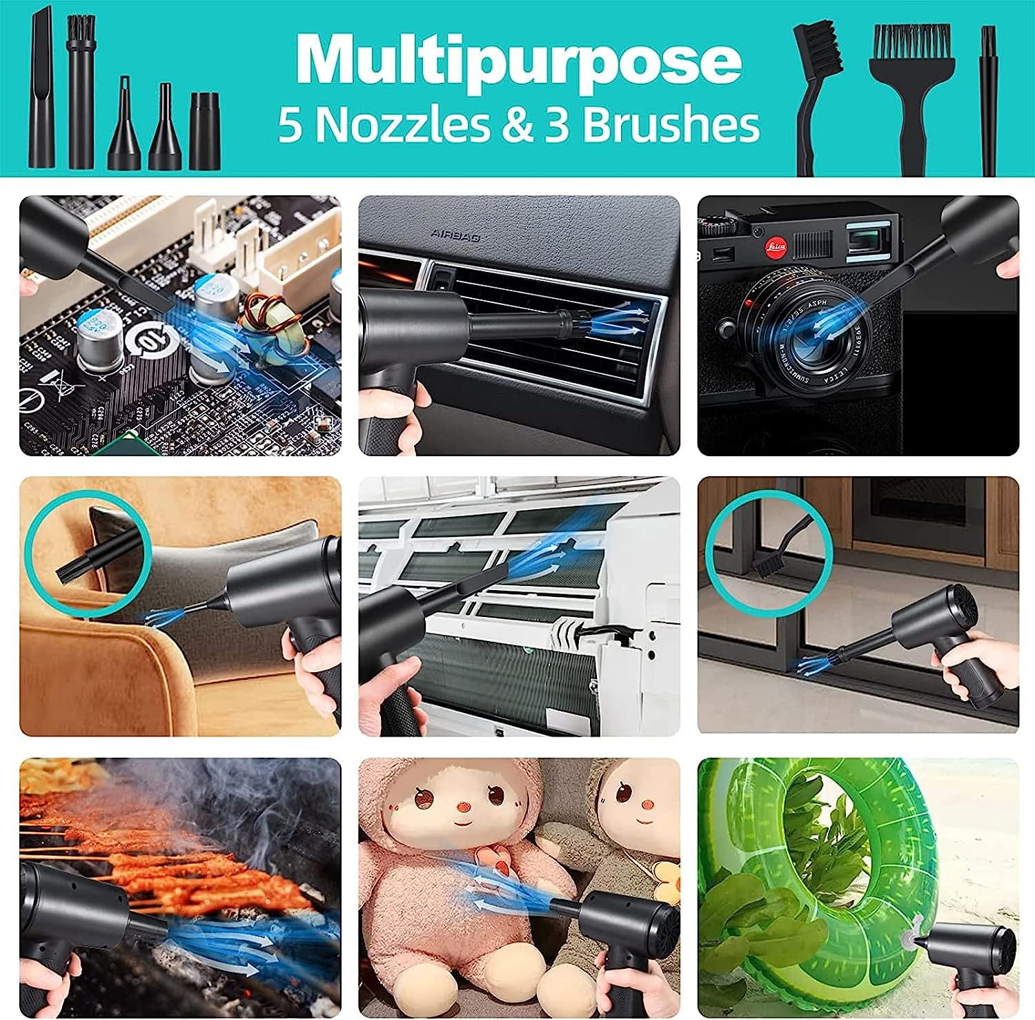 Compressed Air Duster, 3 Gear Adjustable Keyboard Cleaner Reusable Good Replacement Can Electric Cordless Canned Compressed Air Can Duster for PC Keyboard Car, Air Blower image number 4