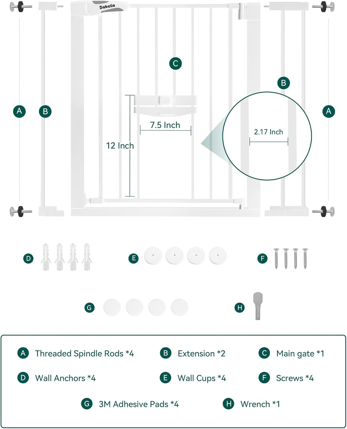 BABELIO Baby Gate with Cat Door, 73.7-101.6 CM Metal Dog Gate for Stairs & Doorways, Pressure Mounted Safety Gate with Pet Door, NO Tools Needed (76.2 CM Tall, White) image number 6