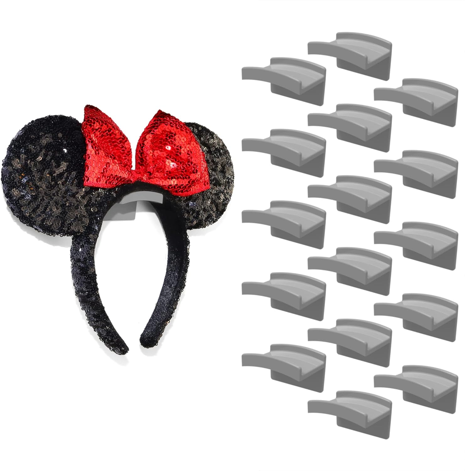 Modern JP Adhesive Hooks for Disney Ears (8-Pack) - Minimalist Disney Ear Holder, No Drilling Headband Holder Design, Strong Hold Headband Organizer - USA Patented, Black