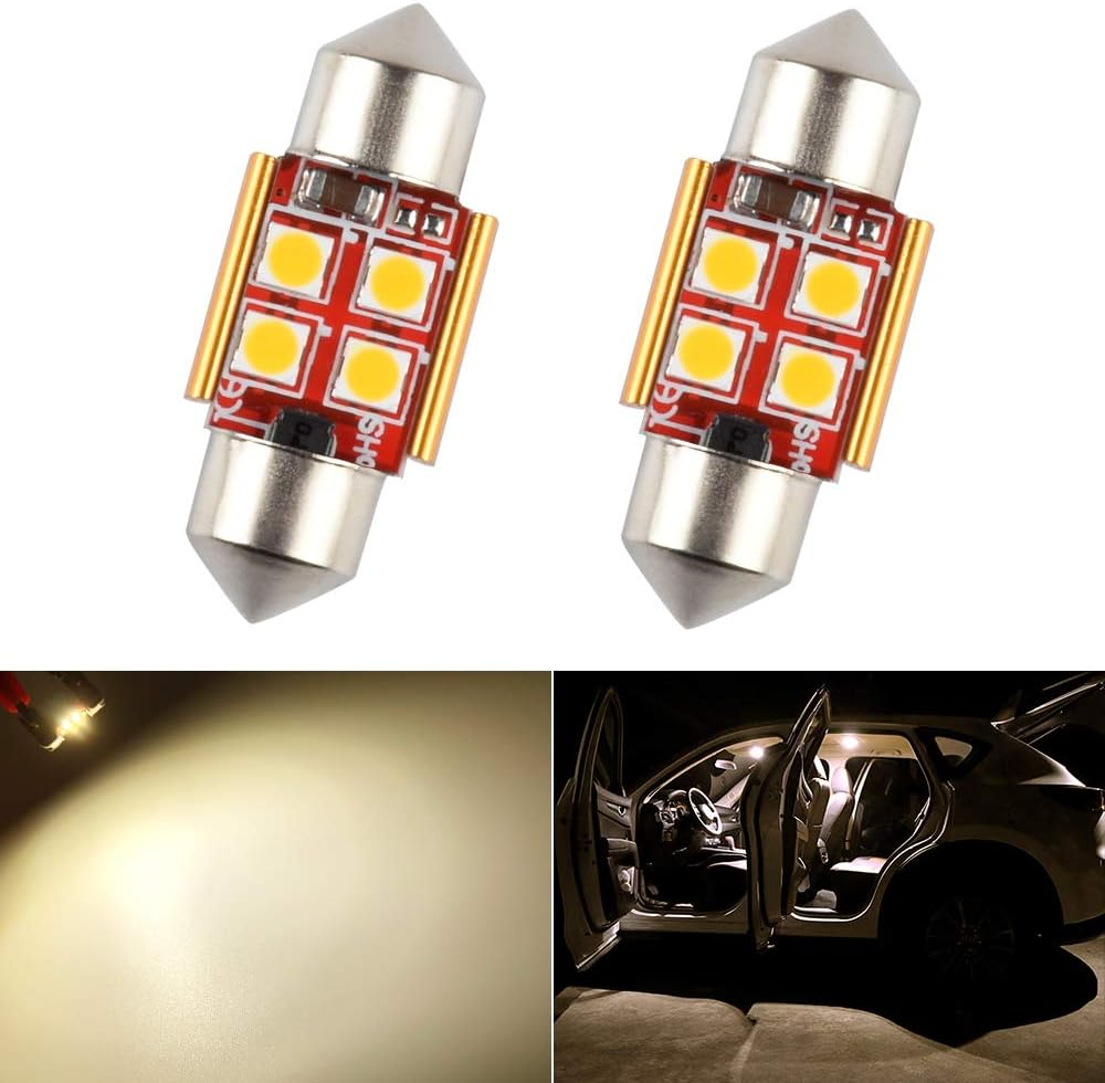 31Mm DE3175 DE3021 DE3022 LED Bulb Dome Light Warm White 3030 SMD for Cars Map License Plate Trunk Side Marker Interior Lights Bulbs Lamps Replacement Bright 12V 2W 1 Year Warranty 1.22 In【1797】