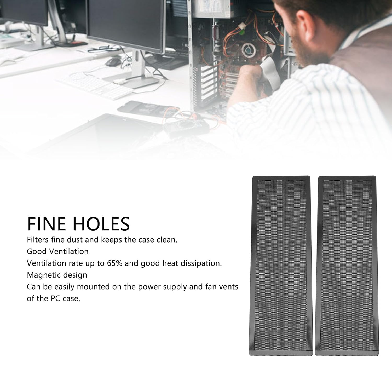 DIY PC Case Dust Mesh Filter, 10PCS PVC Dustproof Mesh Filter Cover with Magnetic Design, Computer Cooler Fan Dust Filter for Computer PC Case image number 5